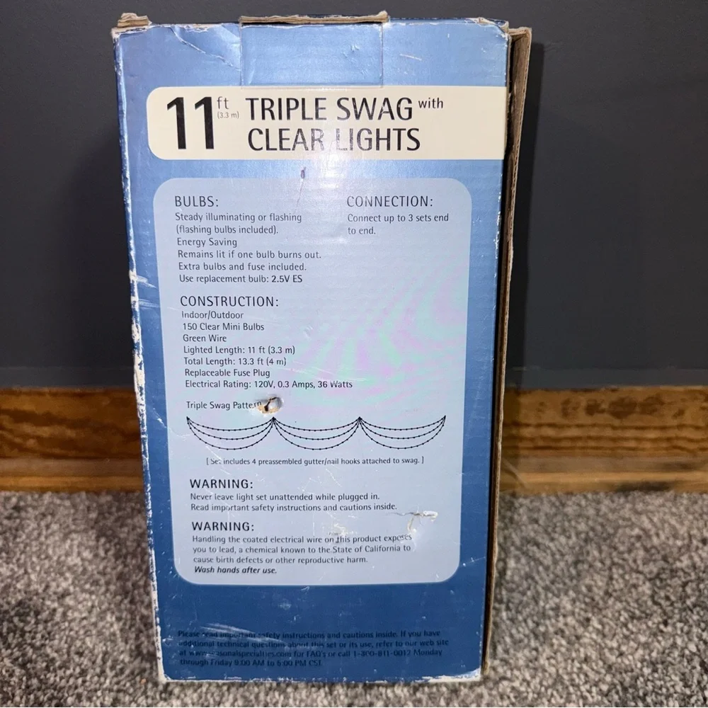 11ft Triple Swag Clear Mini Christmas Lights150 Bulbs Indoor Outdoor Target Vtg